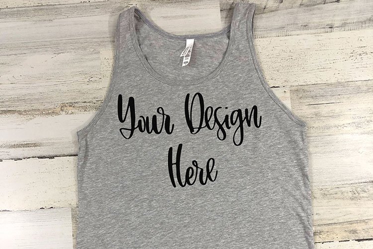 Bella 3480 Athletic Heather Grey Tank Top Mockup Photo example image 1