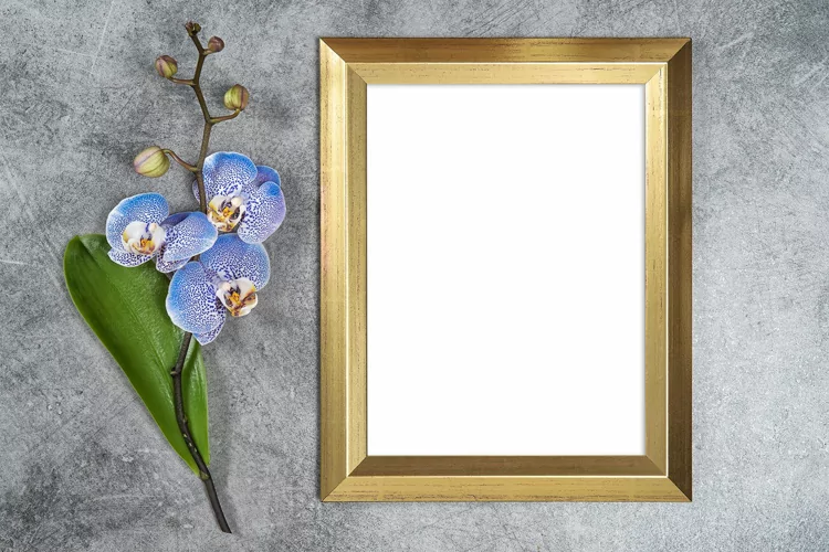 Golden frame mockup flower decoration stock photo