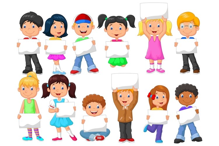 Children Holding Blank Paper Vector Set example image 1