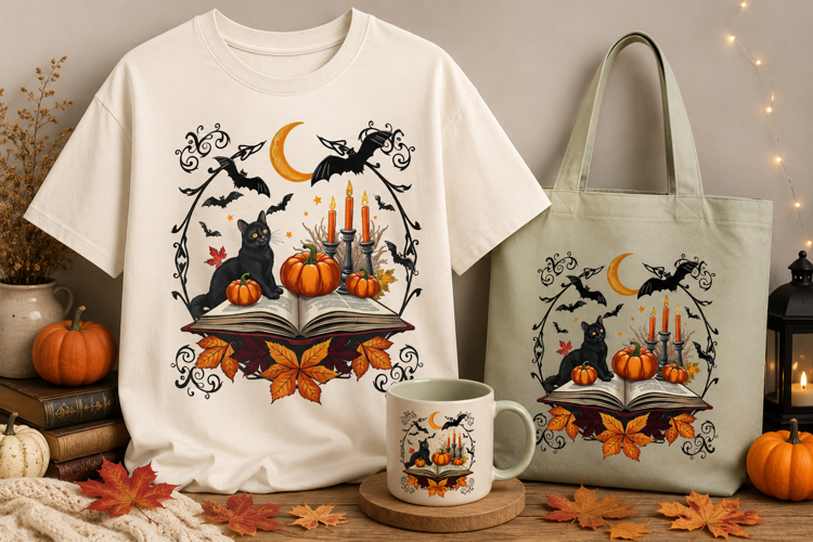 Halloween Witch PNG | Black Cat, Pumpkins & Candles Clipart