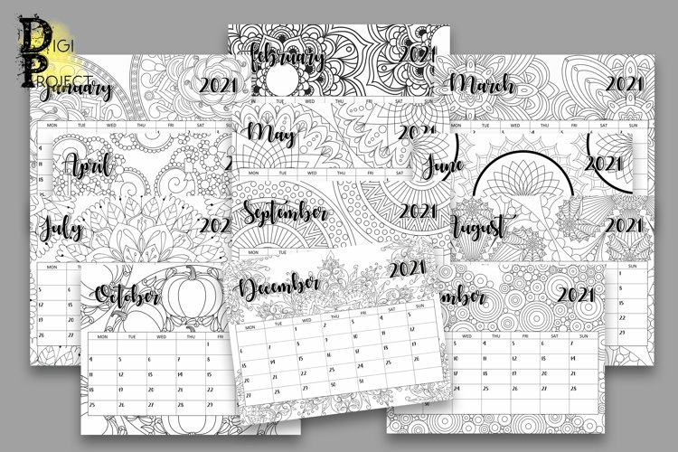 Printable Coloring Mandala Calendar 2021 Monday Start example image 1