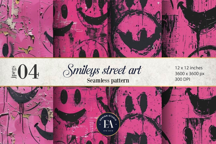 Neon Pink Smiley Face Digital Paper |Street graffiti Pattern