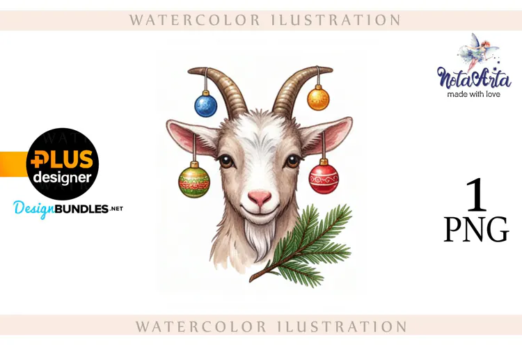 Christmas Goat in Watercolor Style