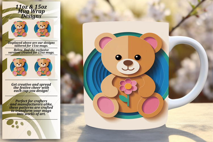 Fancy 11oz Mug Wrap Png Design , Cute Bear