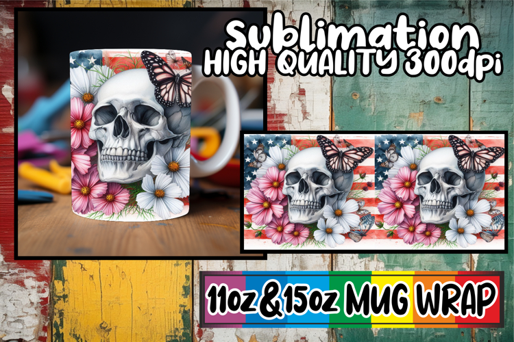 Blissful moments 11oz 15oz sublimation wrap, Skull USA