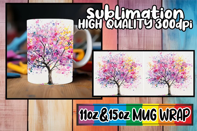 Serene Spring Mug Sublimation Wrap - Colorful Tree