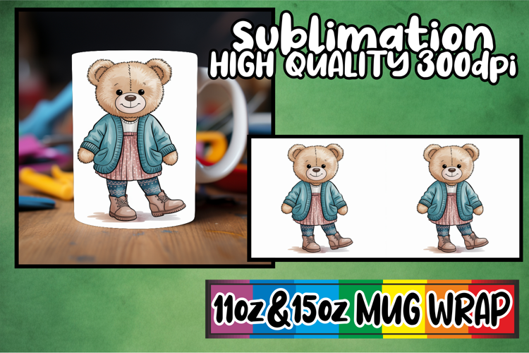 Captivating beauty 11oz 15oz mug wrap, Teddy Bear