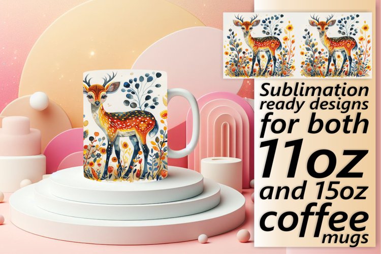 Watercolor Deer Mug Wrap for Spring Sublimation Art example image 1