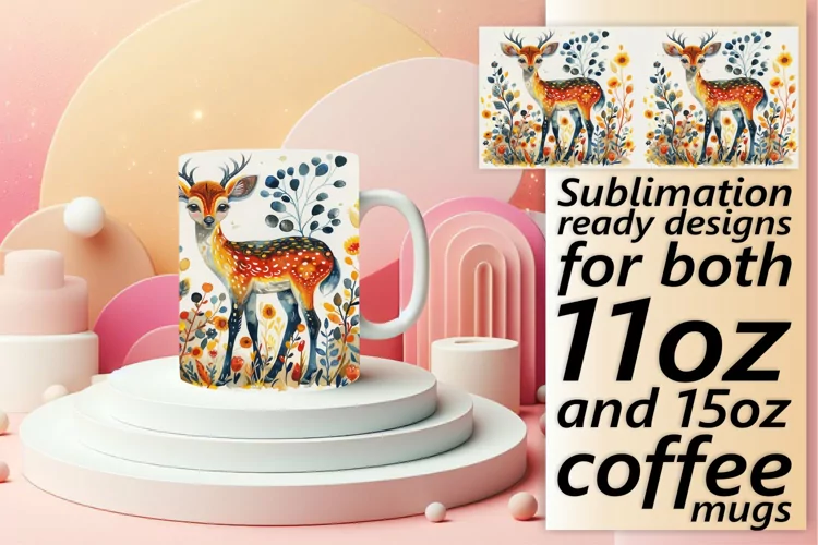 Watercolor Deer Mug Wrap for Spring Sublimation Art