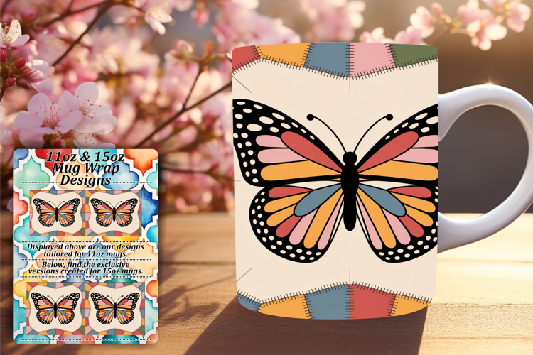 Charming 11oz Mug Wrap Png Design , Butterfly
