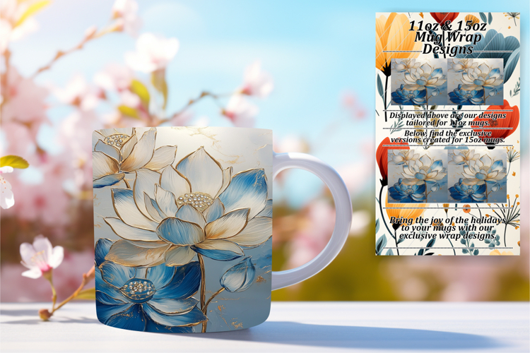 Stylish 15oz Mug Wrap Png Design , 3D Flower