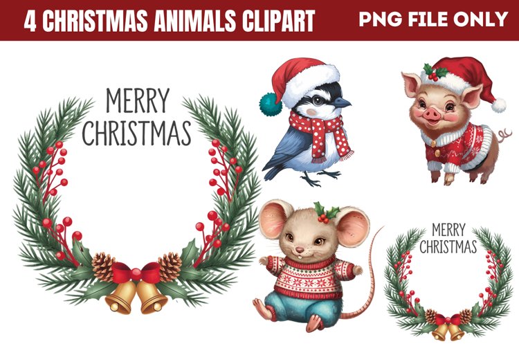 Woodland Christmas Animals Clipart PNG