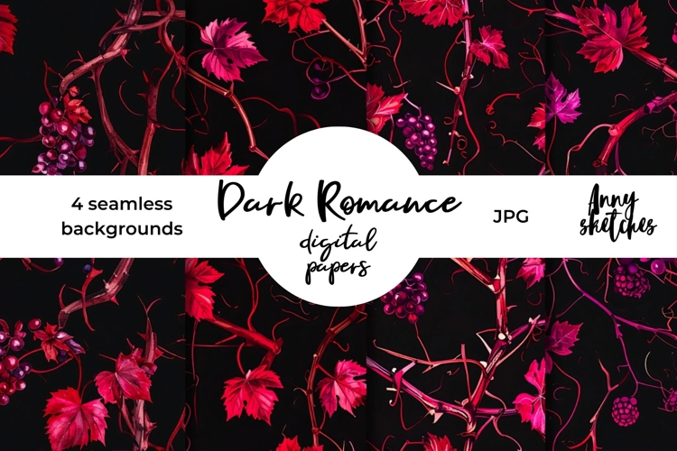 Red Vines & Grapes Seamless Pattern Dark Romance Background