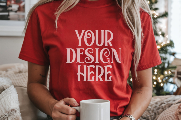 Red Comfort Colors 1717 Christmas Mockup, CC 1717
