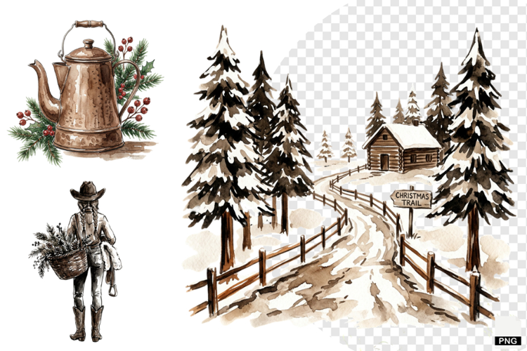 Christmas Festive Western Clipart
