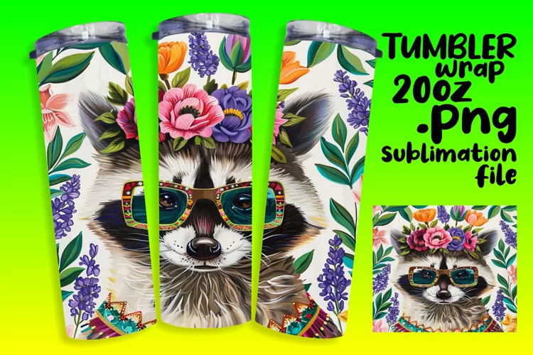 Raccoon & Flower Design Wrap for 20oz Tumblers