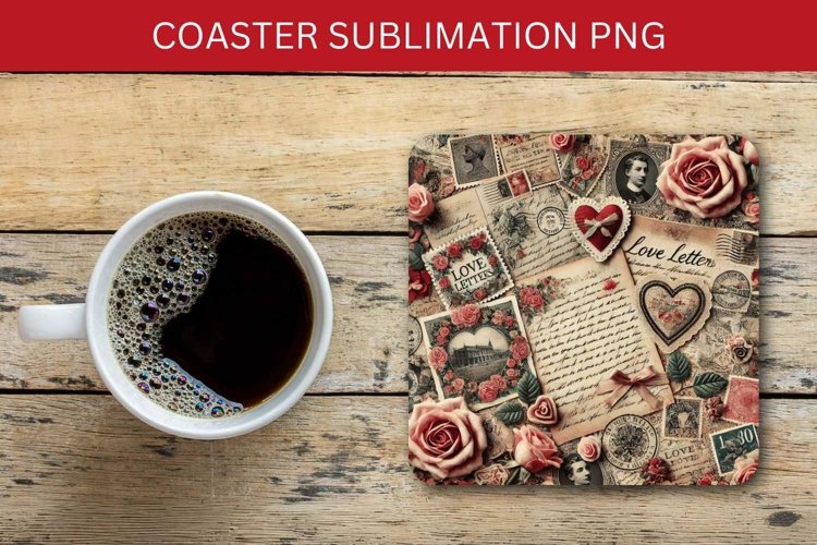valentine square coaster - vintage postcard