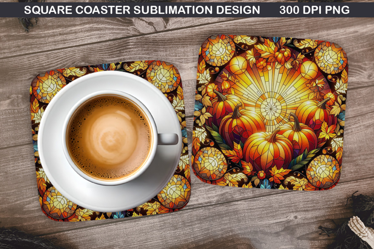 Pumpkin Coaster Sublimation, Halloween Coaster PNG Design