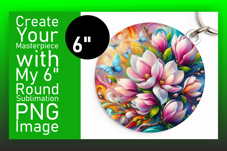 Chic Round Design Keychain Artwork , Flowers