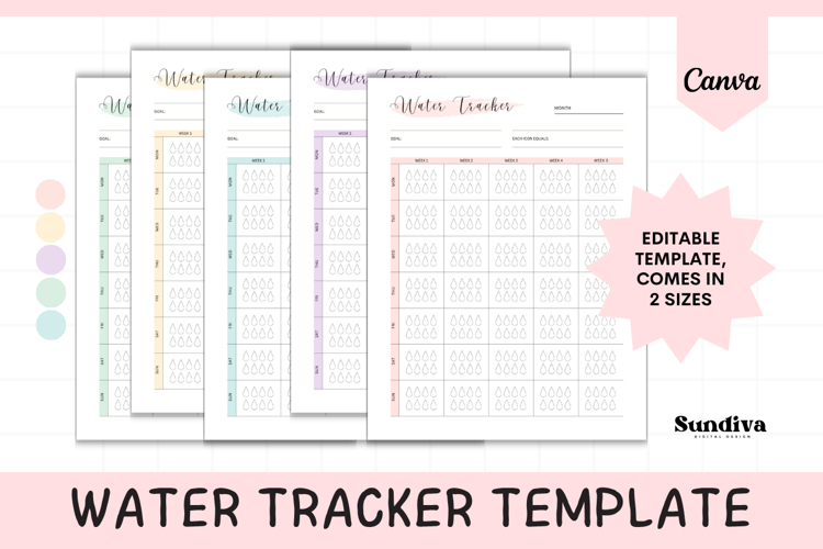 Water Tracker Editable Template 2 | Monthly Grid by Week