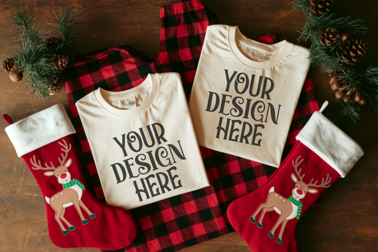 Christmas Family Matching Group Flat Lay T-Shirt Mockups