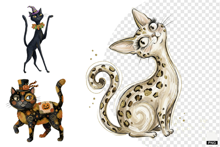 Whimsical Halloween Cats PNG