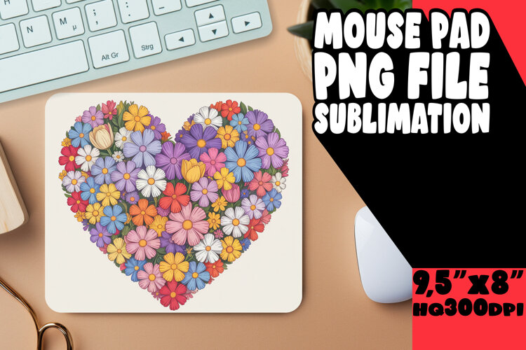Sweet Desk Mat Sublimation Designs, Flowers Heart example image 1
