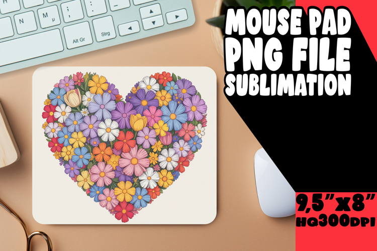 Sweet Desk Mat Sublimation Designs, Flowers Heart