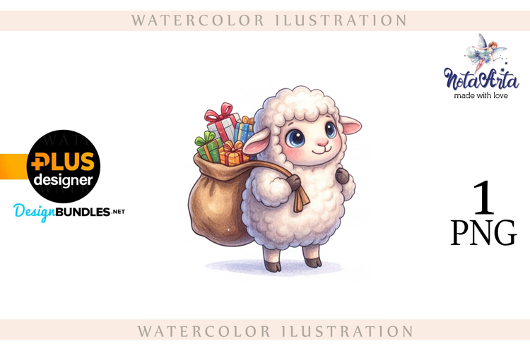 Christmas Sheep in Watercolor Style