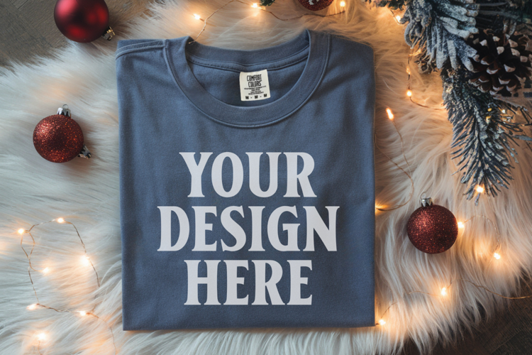 Blue Jean Comfort Colors 1717 Christmas Folded T-Shirt Mock