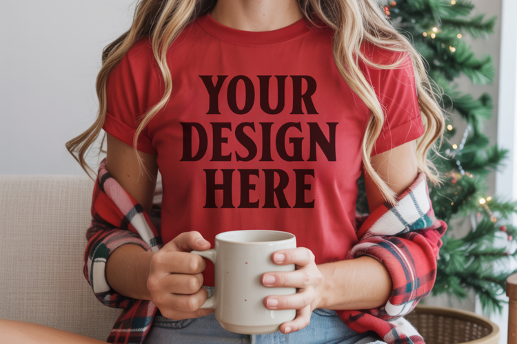 Red Comfort Colors 1717 Christmas Shirt Mockup, Cozy