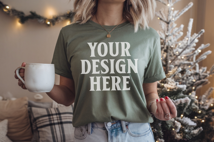 Comfort Colors 1717 Blue Spruce Christmas T-Shirt Mockup, Bo