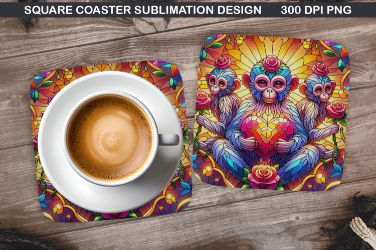 Monkey Coaster Sublimation, Valentine Coaster PNG Desi