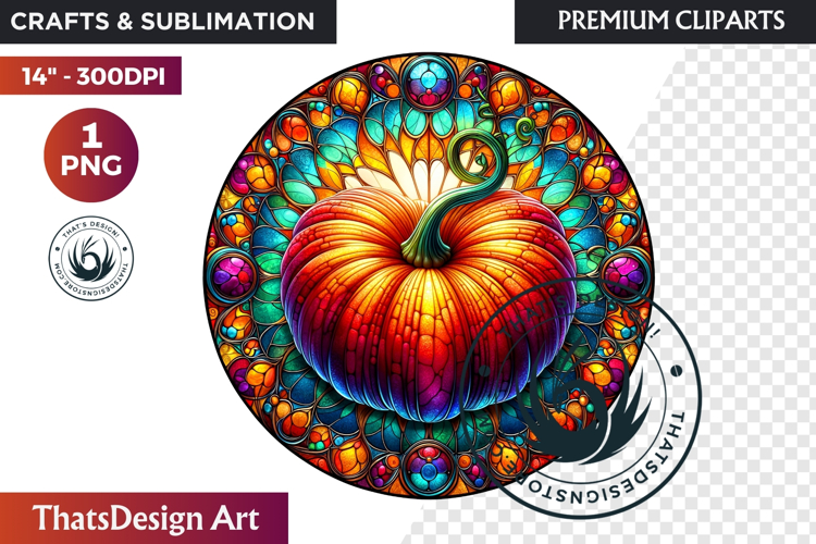 Autumn Thanksgiving Stained Glass PNG, Fall Pumpkin clipart