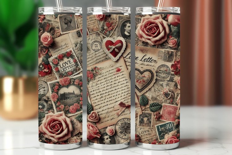 Valentine Tumbler Wrap 20 oz - vintage postcard example image 1