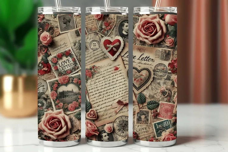 Valentine Tumbler Wrap 20 oz - vintage postcard