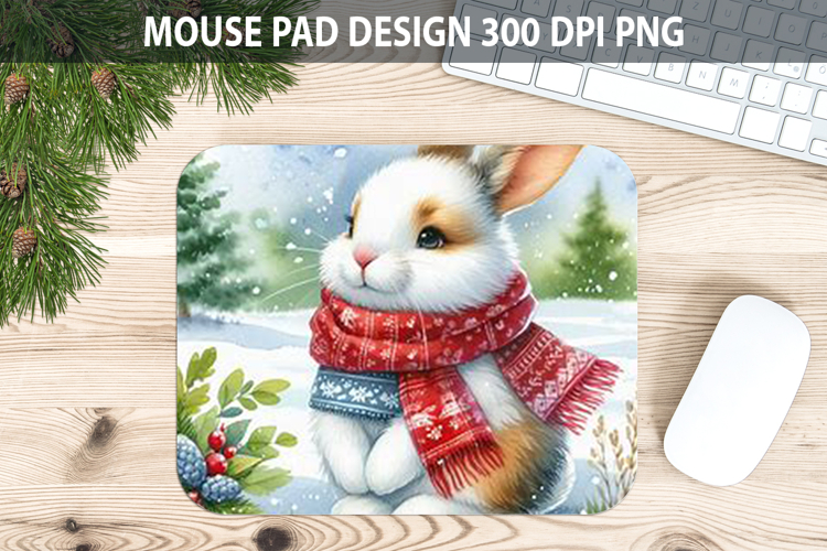 Rabbit Mouse pad Sublimation - Christmas Animal PNG Design