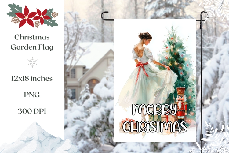 Merry Christmas Garden Flag Template, Winter Ballerina PNG
