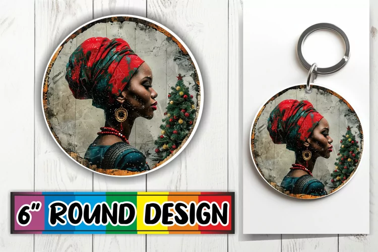 Sublimation Keychain Round Design Winter Woman Portrait