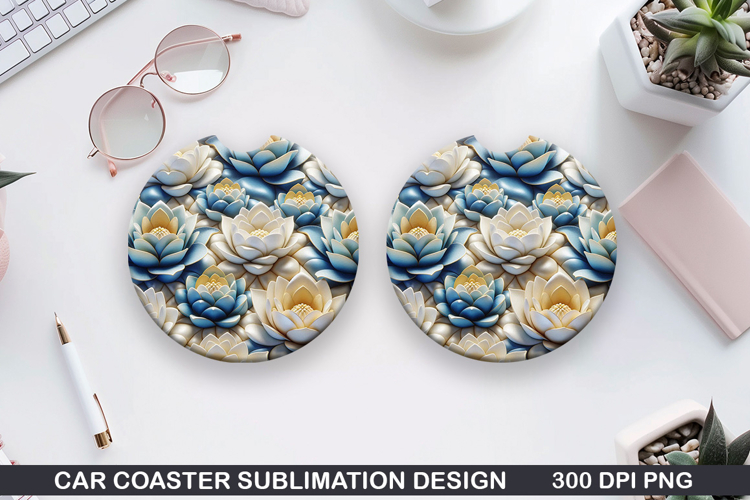 Flowers Car Coaster Sublimation| Flowers Coaster PNG Design