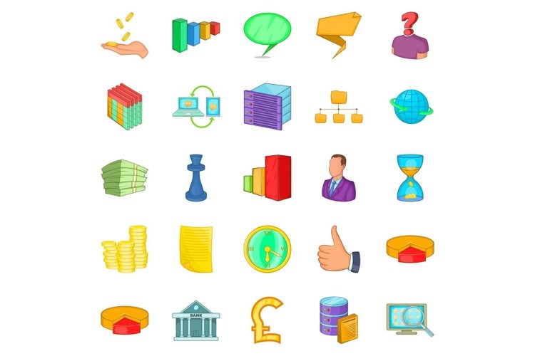 Employee search icons set, cartoon style