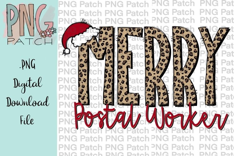 Leopard Print Merry Postal Worker Sublimation Design example image 1