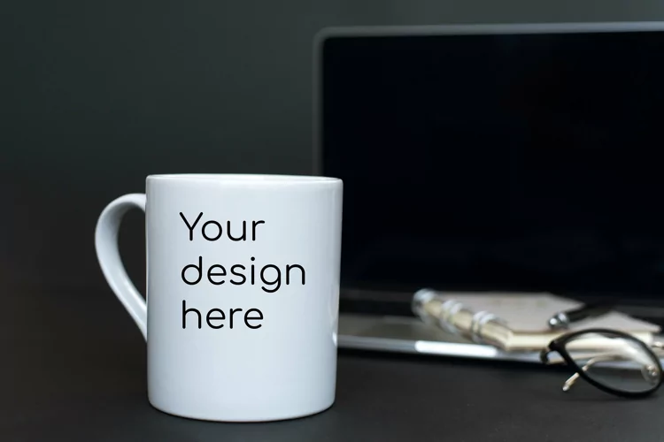 Mockup on a mug in a dark office