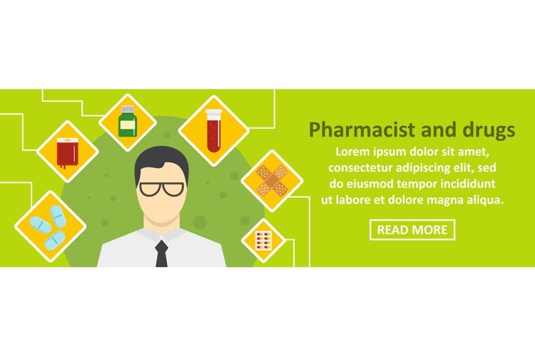 Pharmacist and drugs banner horizontal concept