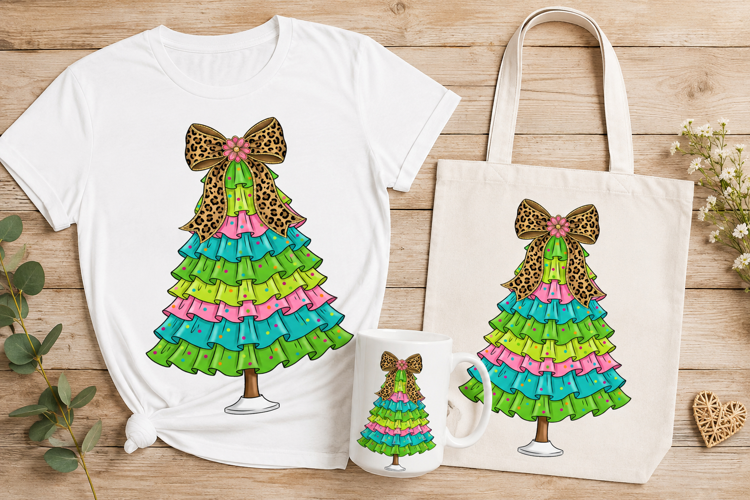 Leopard Bow Ruffle Christmas Tree Embroidery Design
