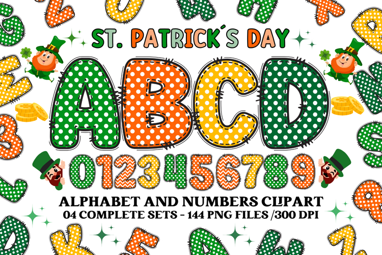 St patrick alphabet png clipart, st patrick letters doodle
