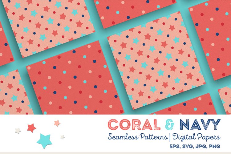 Coral &amp; Navy | Seamless Patterns | Digital Papers (802490)