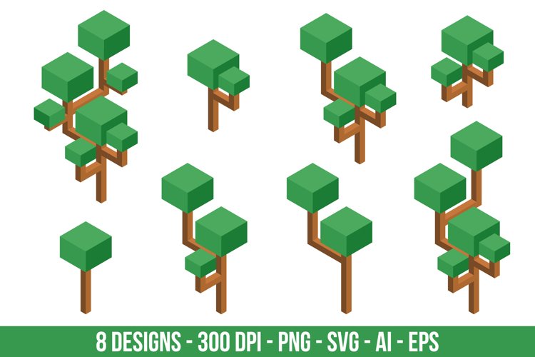 Isometric tree clipart set example image 1