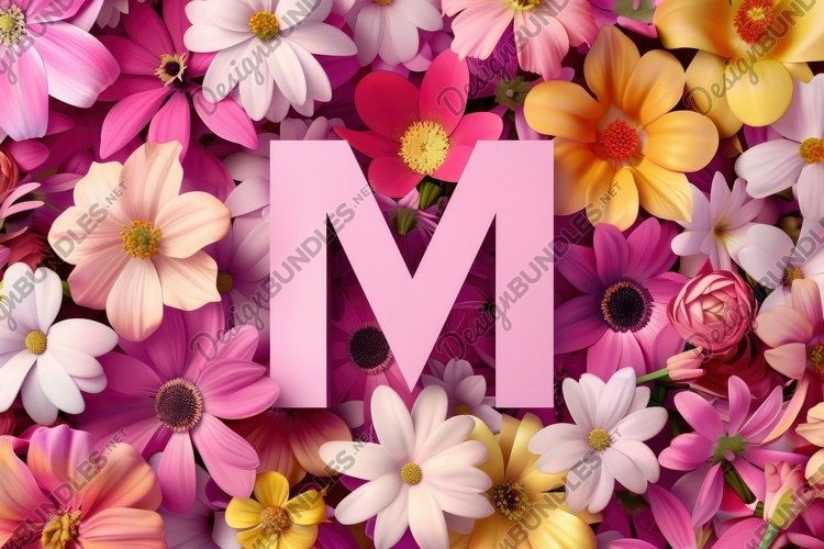 Letter M with Flowers Background Wallpaper example image 1