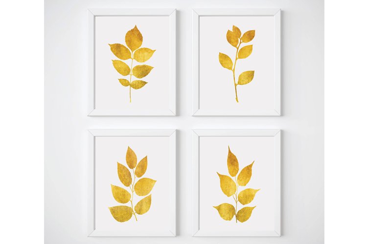 Yellow Wall Art, Gold Wall Decor, Leaf Wall Art, Gold Print example image 1